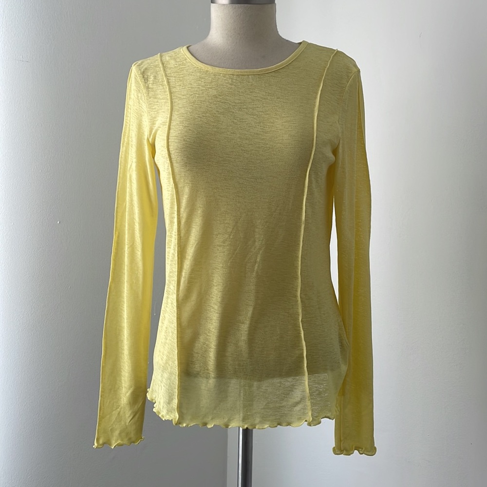 NA-KD NWT Yellow Longsleeve Mesh Top w/Lettuce details Sz M
